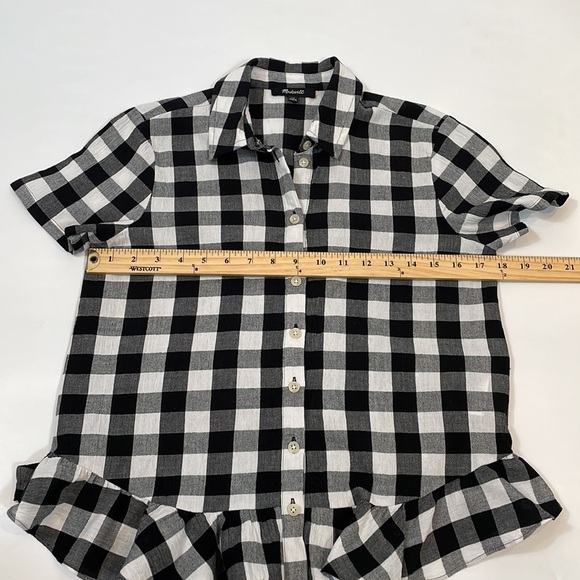 Madewell Top Short Sleeve Button-down XS Black and White Check - Picture 5 of 11